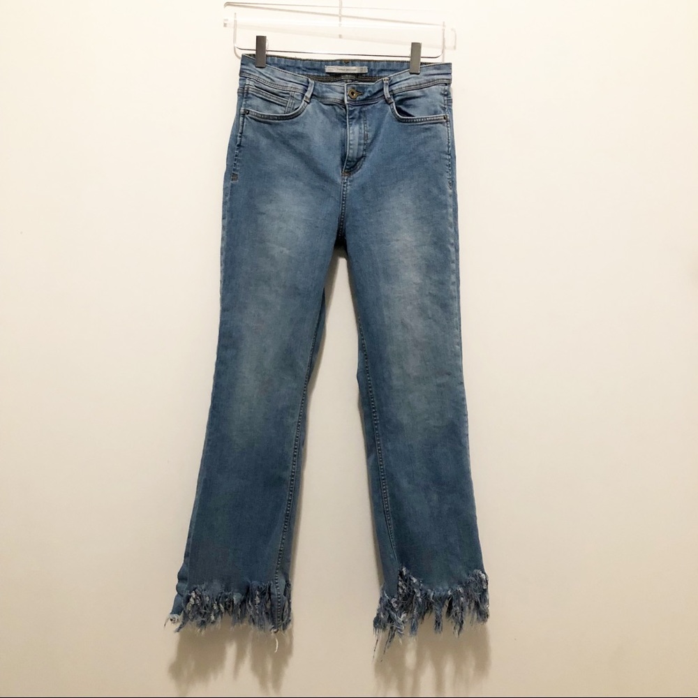 Zara Trafaluc High Waisted Frayed Hem Jeans